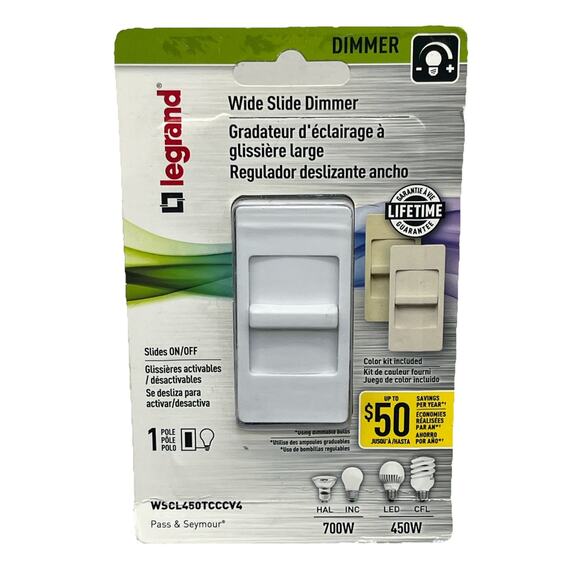 Legrand Pass & Seymour Wide Slide Dimmer Single Pole WSCL450TCCCV4. {9}. - Picture 1 of 16